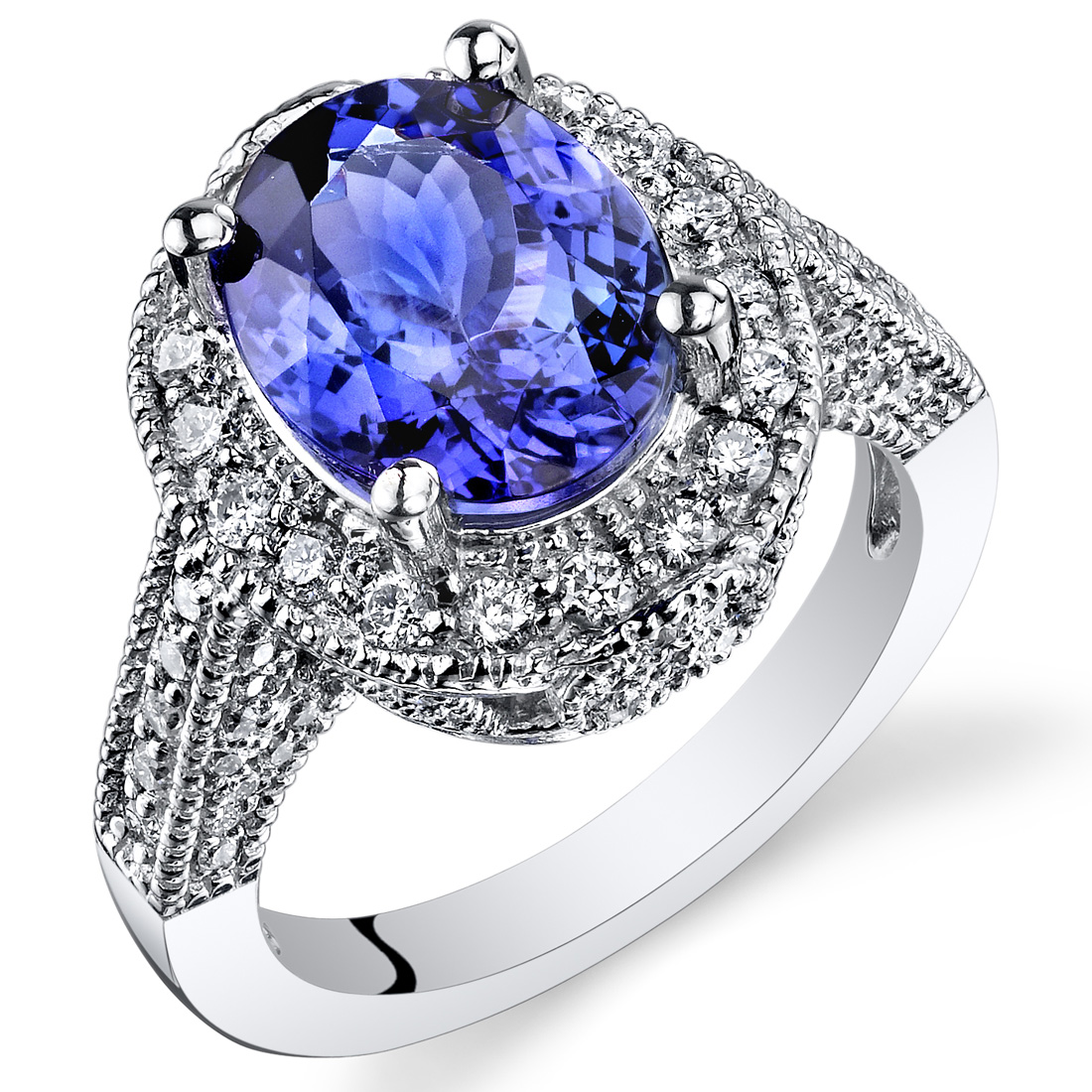 4.91 Carats Oval Shape Tanzanite Diamond Ring in 14Kt White Gold Size 7 ...